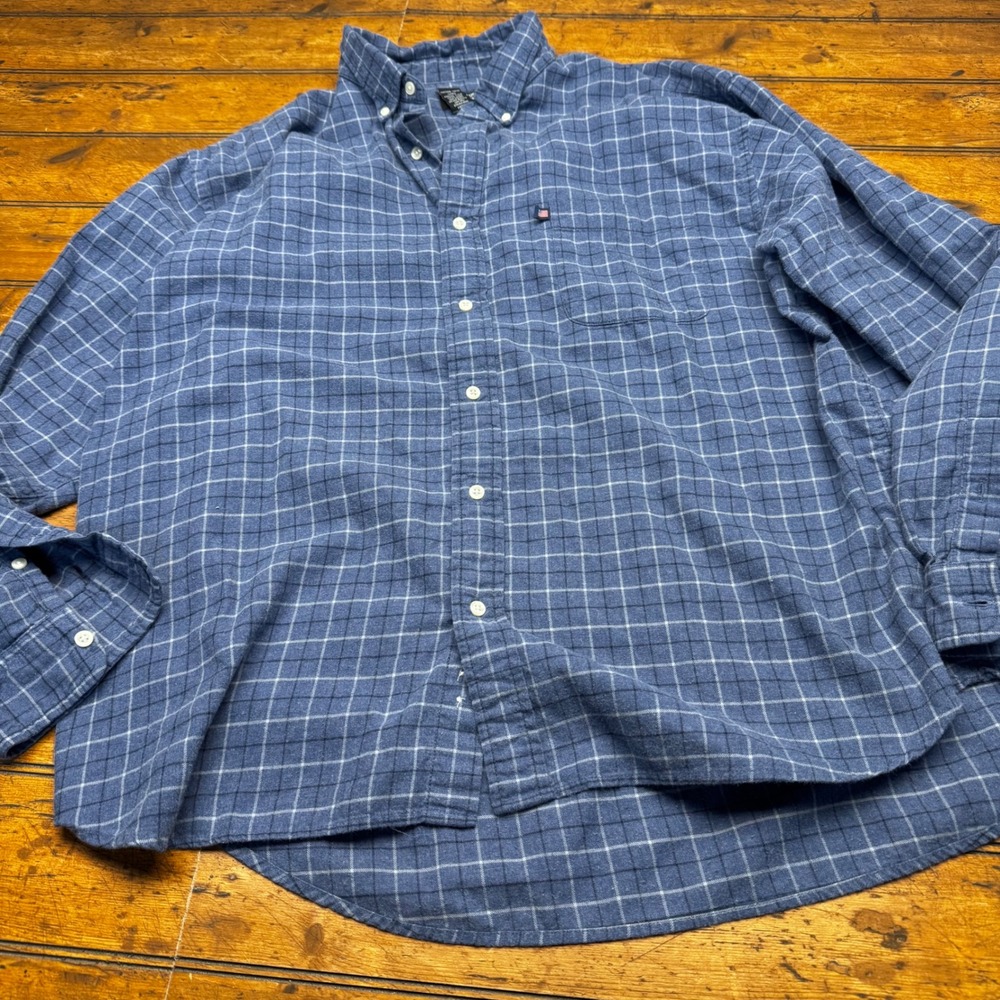 Ralph Lauren Jeans Co Mens XL Blue Plaid Flannel Button Down‎ Shirt Cotton Long